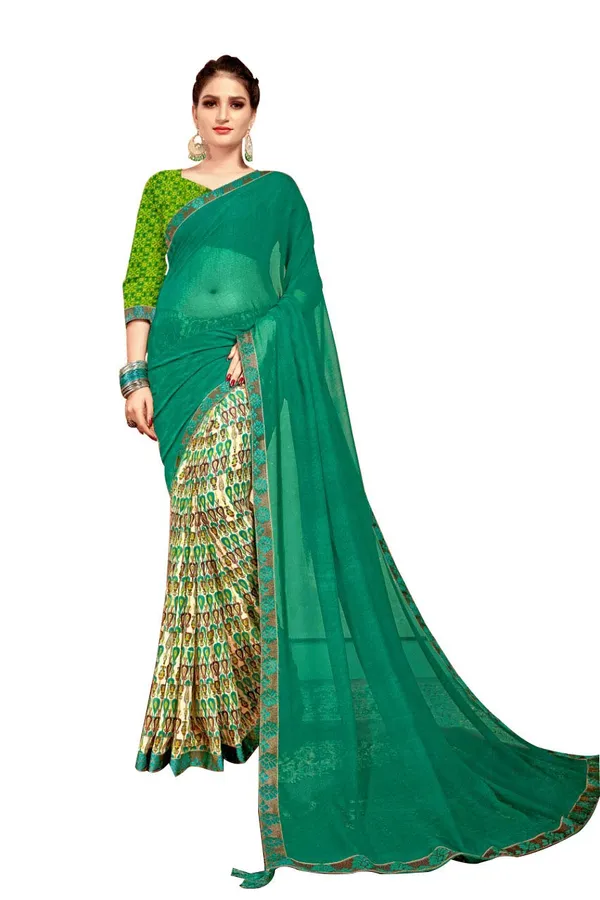 Teal_Georgette_Printed_Saree_For_Women