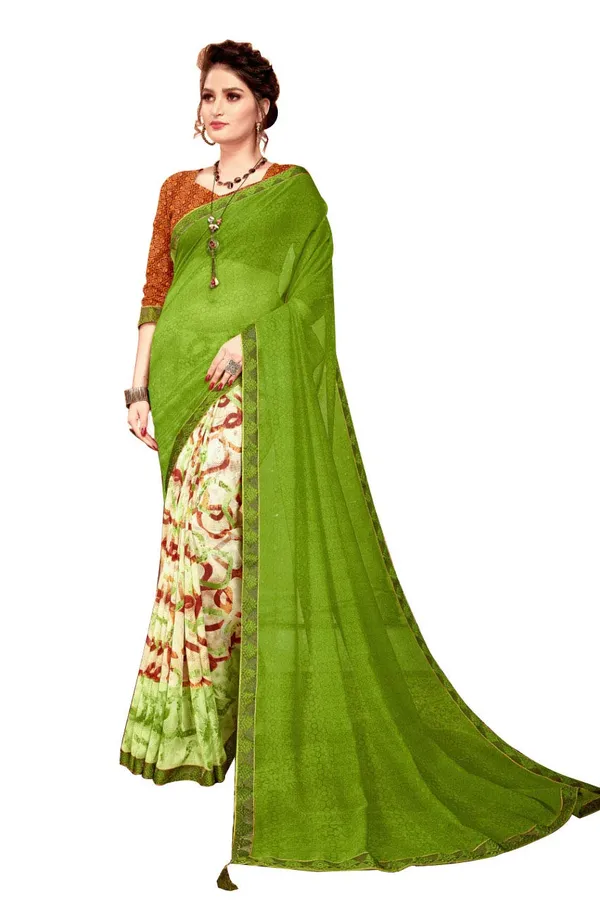 Green_Georgette_Printed_Saree_For_Women