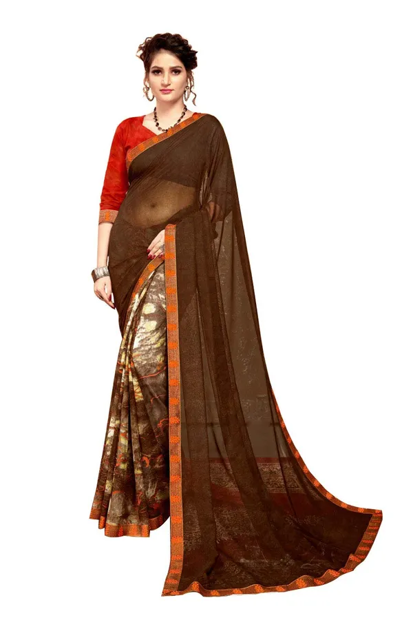 Brown_Georgette_Printed_Saree_For_Women
