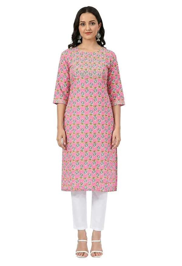 Pink_Cotton_Straight_Floral_Print_Kurti_For_Women