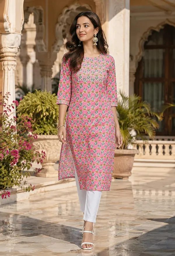 Pink_Cotton_Straight_Floral_Print_Kurti_For_Women