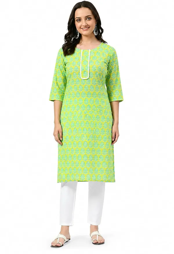 Green_Cotton_Straight_Floral_Print_Kurti_For_Women