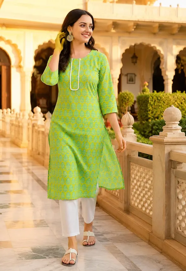 Green_Cotton_Straight_Floral_Print_Kurti_For_Women