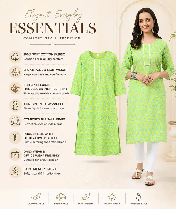 Green_Cotton_Straight_Floral_Print_Kurti_For_Women