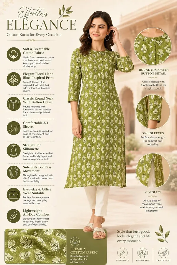 Green_Cotton_Straight_Kurta_For_Women