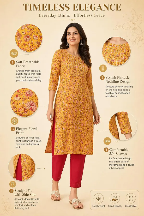 Mustard_Cotton_Floral_Printed_Straight_Kurta_For_Women