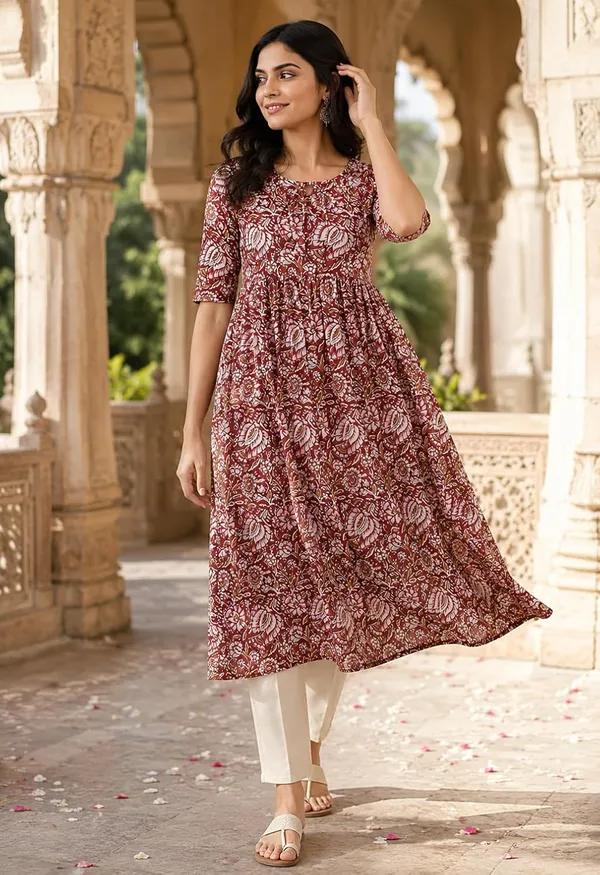 Maroon_Cotton_A-Line_Anarkali_Kurta_For_Women
