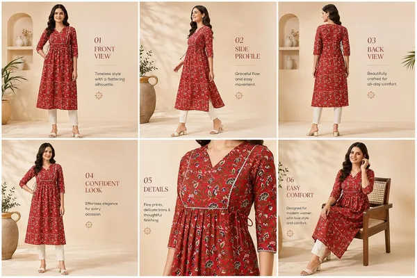 Red_Cotton_Empire_Waist_Floral_Kurta_For_Women