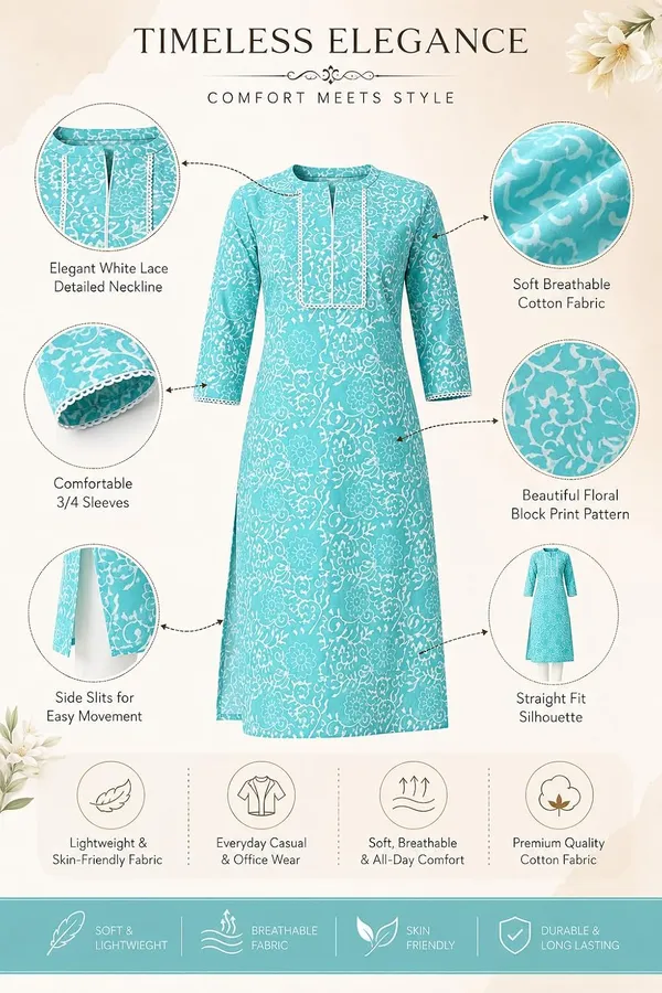 Teal_Cotton_Straight_Kurta_For_Women