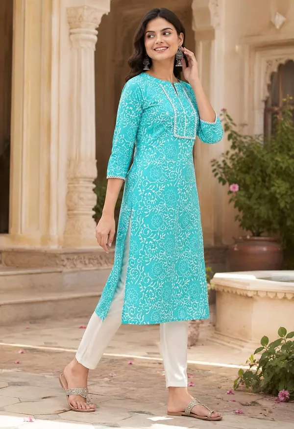 Teal_Cotton_Straight_Kurta_For_Women