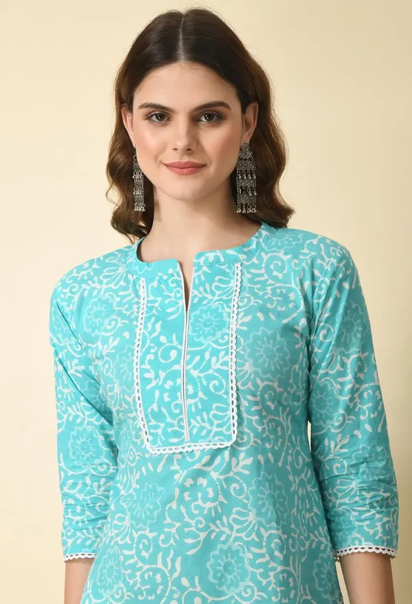 Teal_Cotton_Straight_Kurta_For_Women