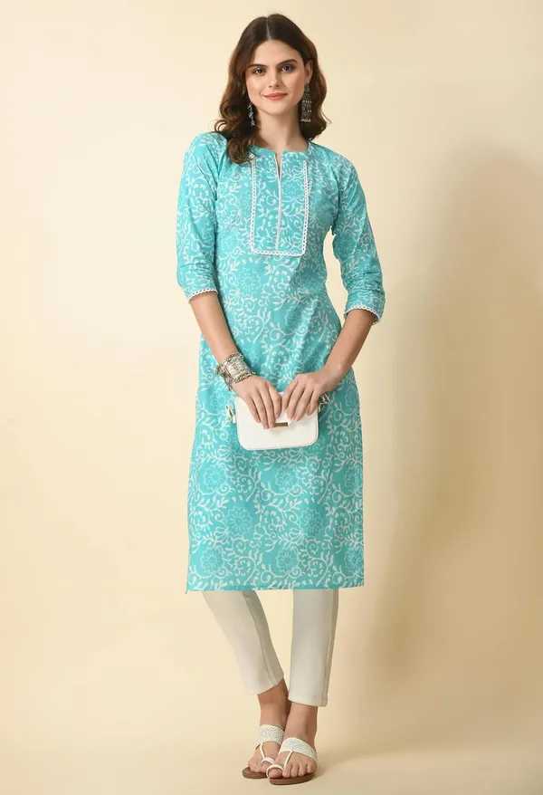 Teal_Cotton_Straight_Kurta_For_Women