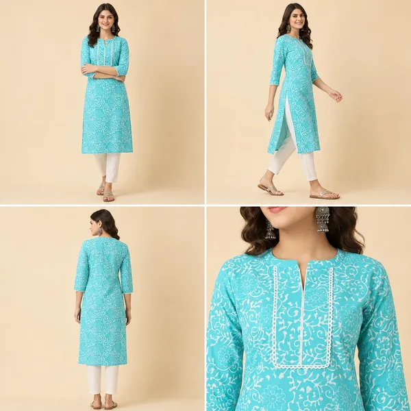 Teal_Cotton_Straight_Kurta_For_Women