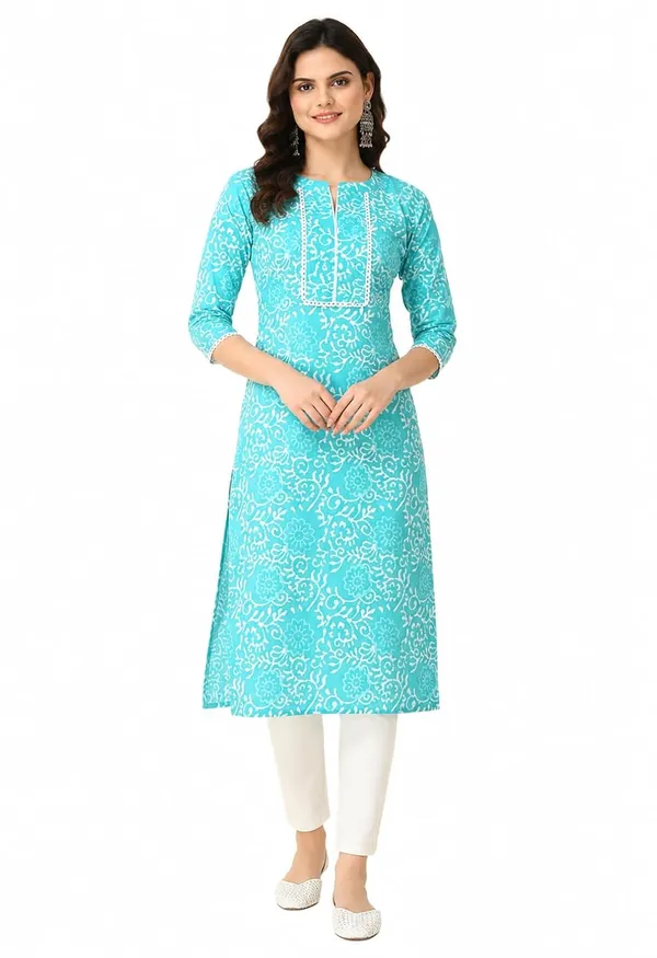 Teal_Cotton_Straight_Kurta_For_Women