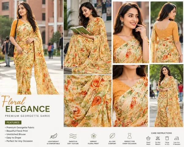 Mustard_Georgette_Floral_Print_Saree_For_Women