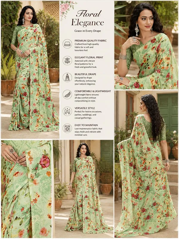 Light_Green_Georgette_Floral_Print_Saree_For_Women