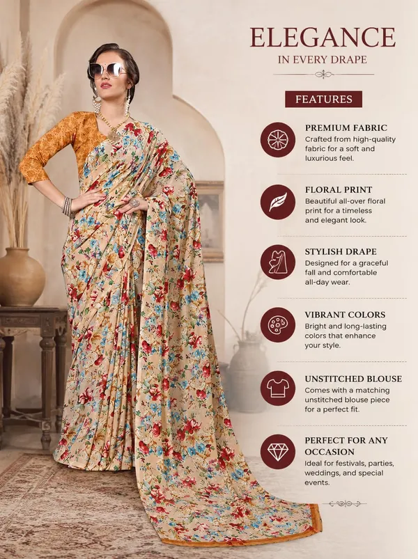 Beige_Brown_Georgette_Floral_Printed_Saree_For_Women