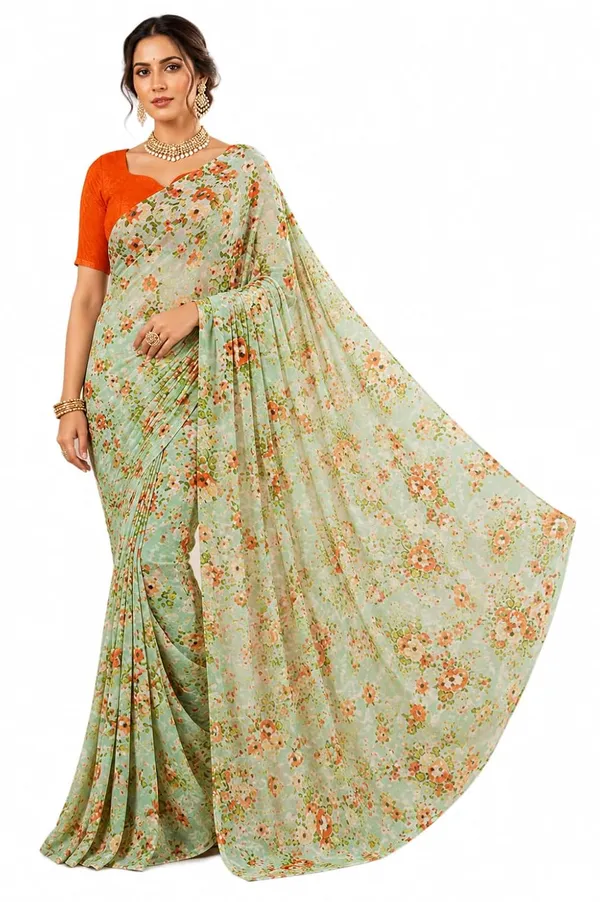 Pista_Georgette_Floral_Print_Saree_For_Women