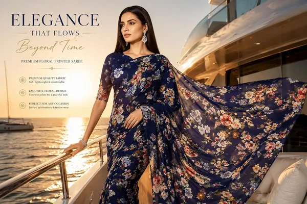 Dark_Blue_Georgette_Floral_Print_Saree_For_Women