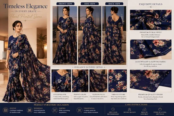 Dark_Blue_Georgette_Floral_Print_Saree_For_Women
