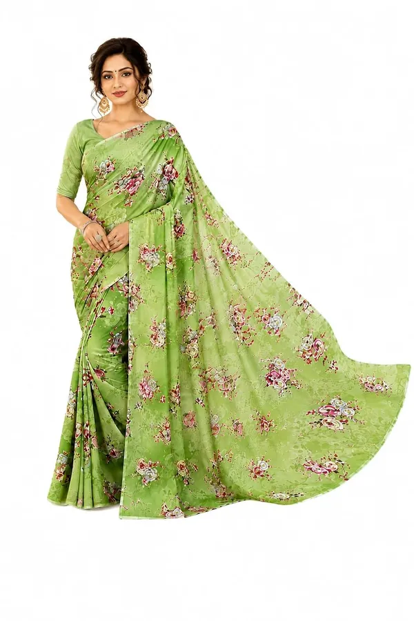 Green_Georgette_Floral_Print_Saree_For_Women