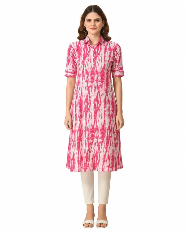 Pink_White_Cotton_Tie_Dye_Printed_A-Line_Kurti_For_Women