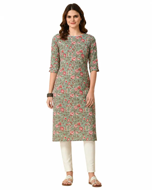 Grey_Red_Cotton_Floral_Printed_Straight_Kurti_For_Women