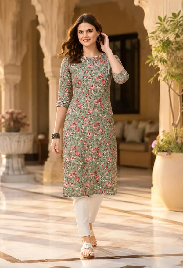 Grey_Red_Cotton_Floral_Printed_Straight_Kurti_For_Women