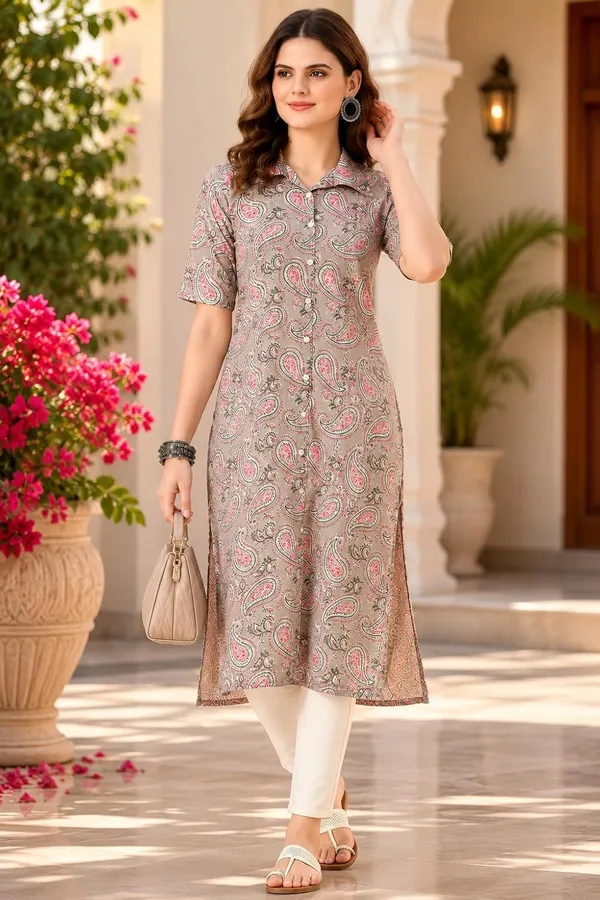Grey_White_Cotton_Paisley_Printed_Straight_Kurti_For_Women
