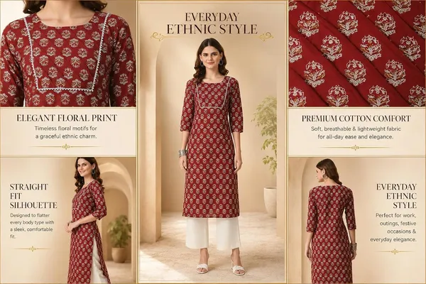 Maroon_Cotton_Floral_Printed_Straight_Kurti_For_Women
