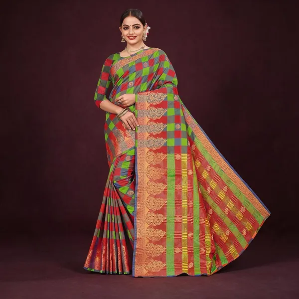 Orange_Cotton_Silk_Zari_Jacquard_Saree_With_Blouse_For_Women