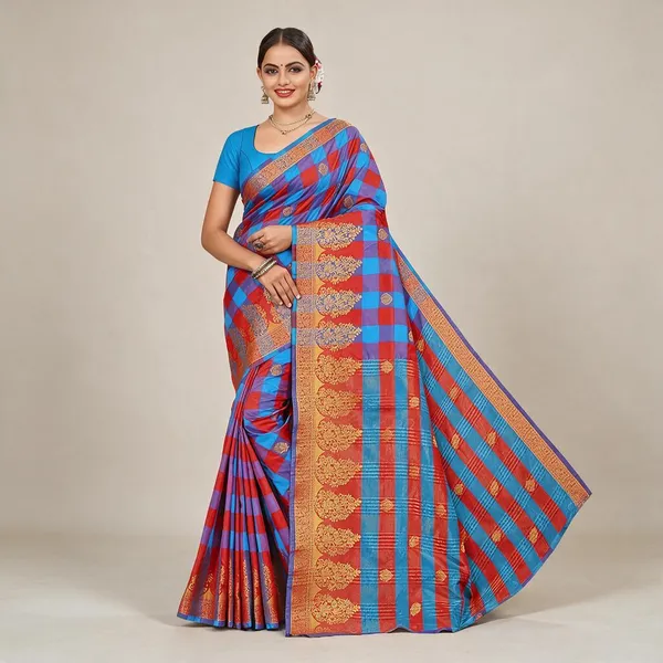 Sky_Blue_Cotton_Silk_Zari_Jacquard_Saree_With_Blouse_For_Women
