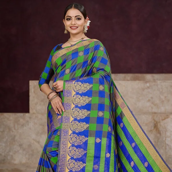 Blue_Cotton_Silk_Zari_Jacquard_Saree_With_Blouse_For_Women