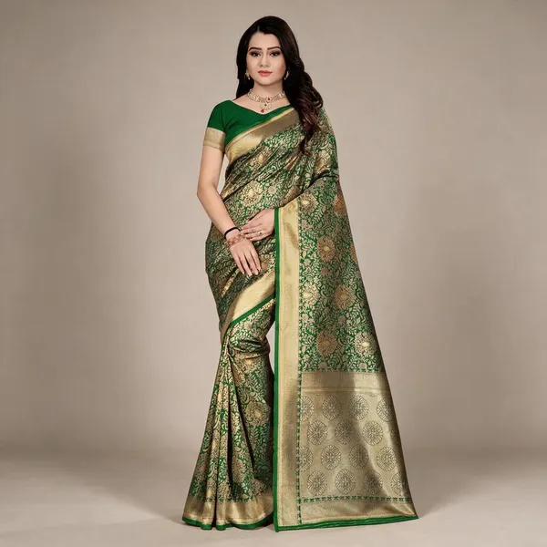 Dark_Green_Handloom_Silk_Zari_Work_Saree_For_Women