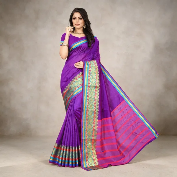 Violet_Cotton_Silk_Saree_With_Blouse_Piece_For_Women