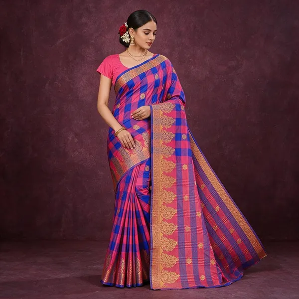 Pink_Cotton_Silk_Zari_Jacquard_Saree_With_Blouse_For_Women