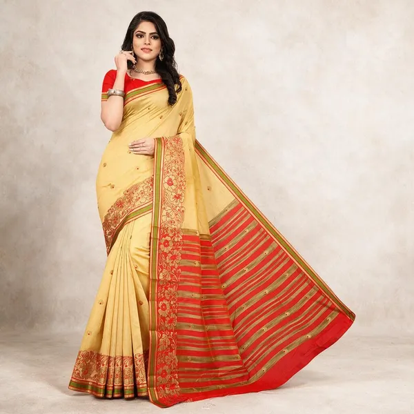 Beige_Cotton_Silk_Saree_With_Blouse_Piece_For_Women