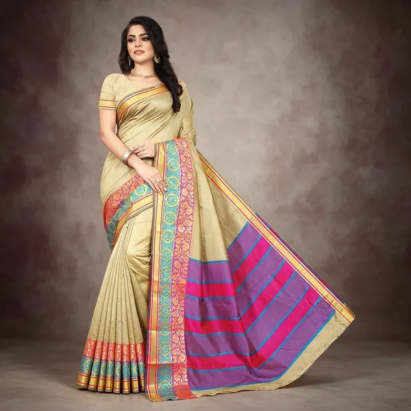 Beige_Cotton_Silk_Saree_With_Blouse_Piece_For_Women