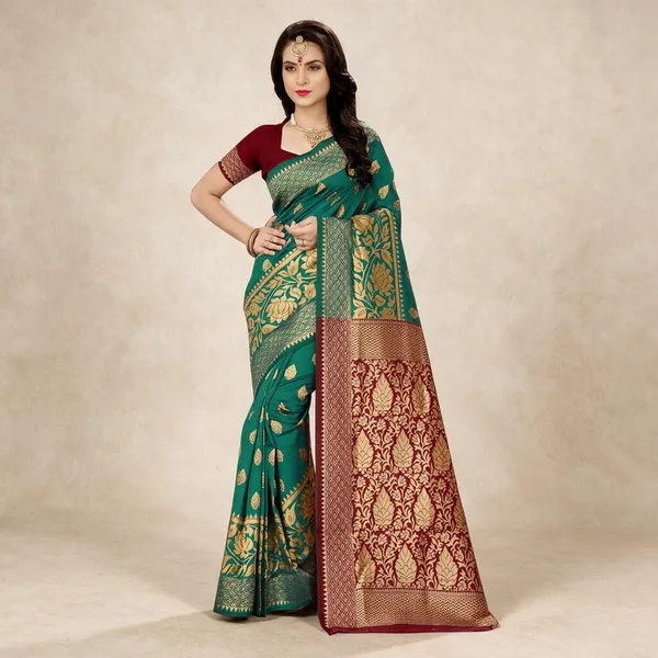 Teal_Handloom_Silk_Saree_For_Women