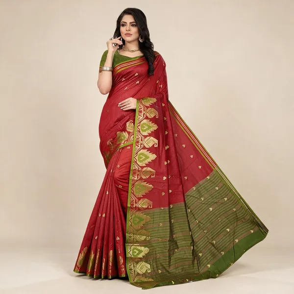 Maroon_Cotton_Silk_Saree_With_Blouse_Piece_For_Women