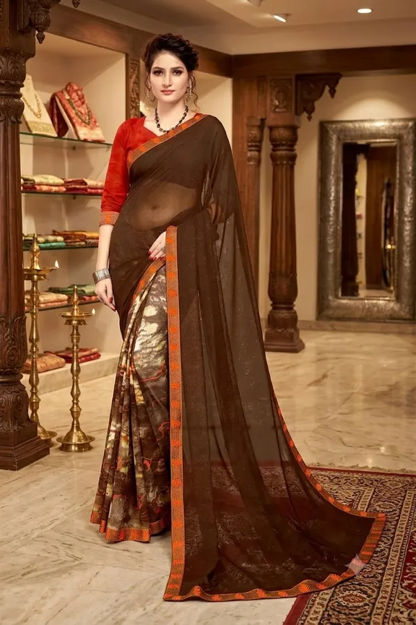 Brown_Georgette_Printed_Saree_For_Women