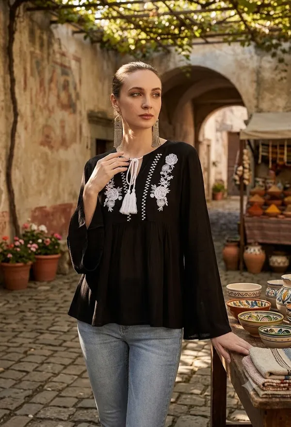 Black_Rayon_Embroidered_Long_Sleeve_Top_For_Women