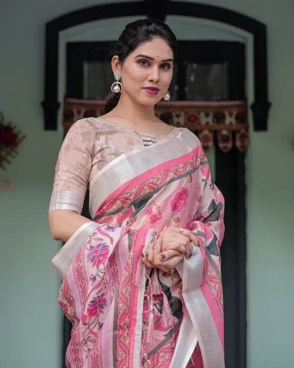 Pink_Cotton_Floral_Printed_Saree_For_Women