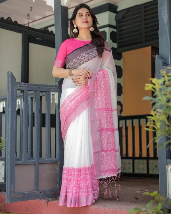 Pink_White_Cotton_Printed_Saree_For_Women