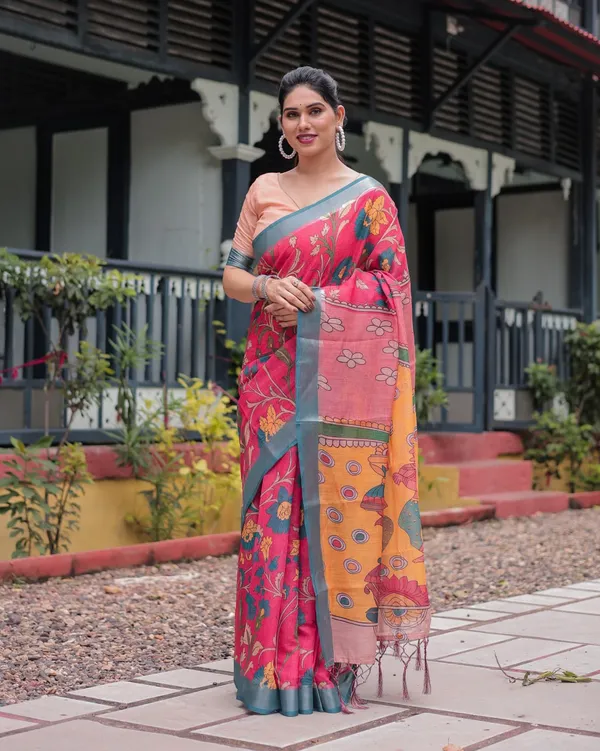 Pink_Cotton_Floral_Printed_Saree_For_Women
