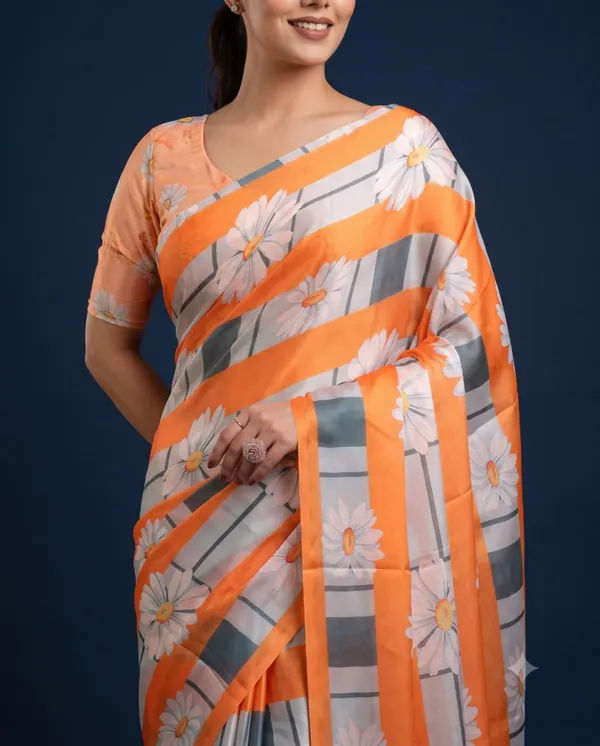 Orange_Grey_Cotton_Floral_Printed_Saree_For_Women
