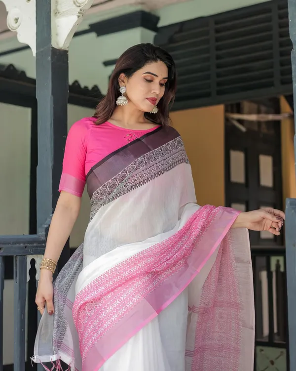Pink_White_Cotton_Printed_Saree_For_Women