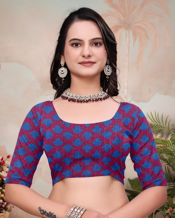 Blue_Maroon_Cotton_Floral_Vine_Printed_Saree_For_Women