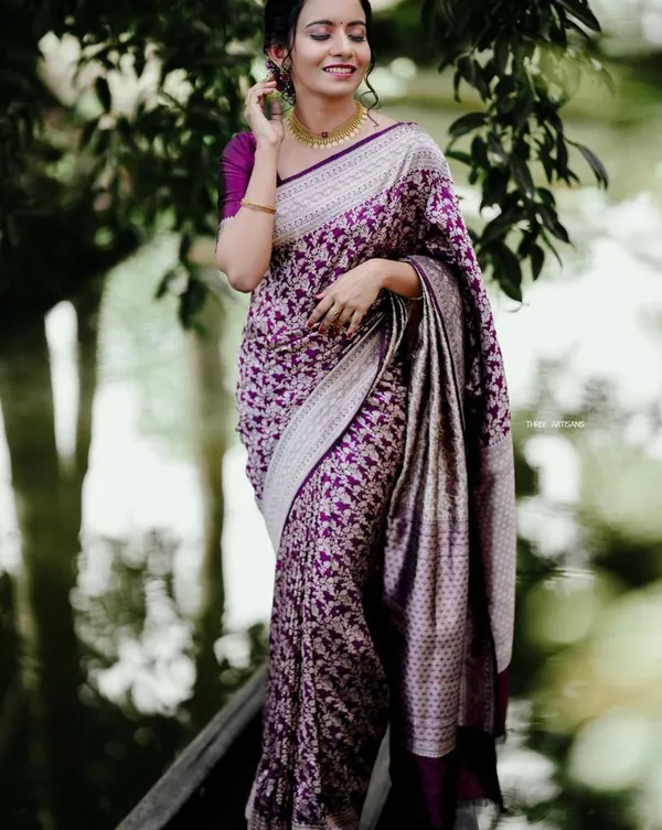 Purple_Silk_Floral_Printed_Saree_For_Women
