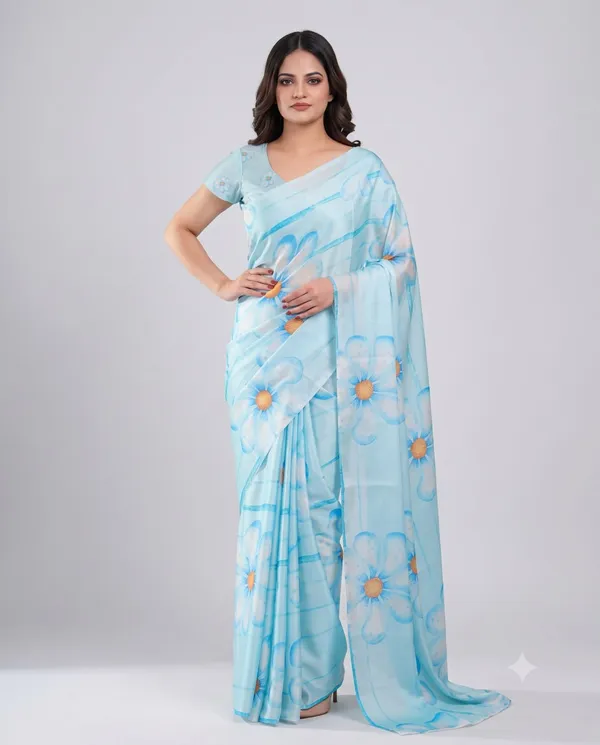 Light_Blue_Cotton_Floral_Print_Saree_For_Women
